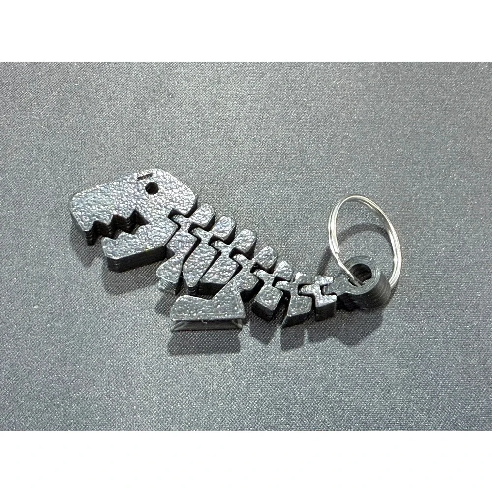 3D Printed Articulated T-Rex Keychain Black Flexible Dinosaur Toy